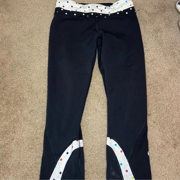 🌊RARE Lululemon Sea Wheeze Run: Inspire Crop II black/ Polka Dot Waistband - Picture 1 of 5